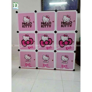 Tủ nhựa ghép thông minh giá rẻ 9 ô màu hồng họa tiết Hello Kitty