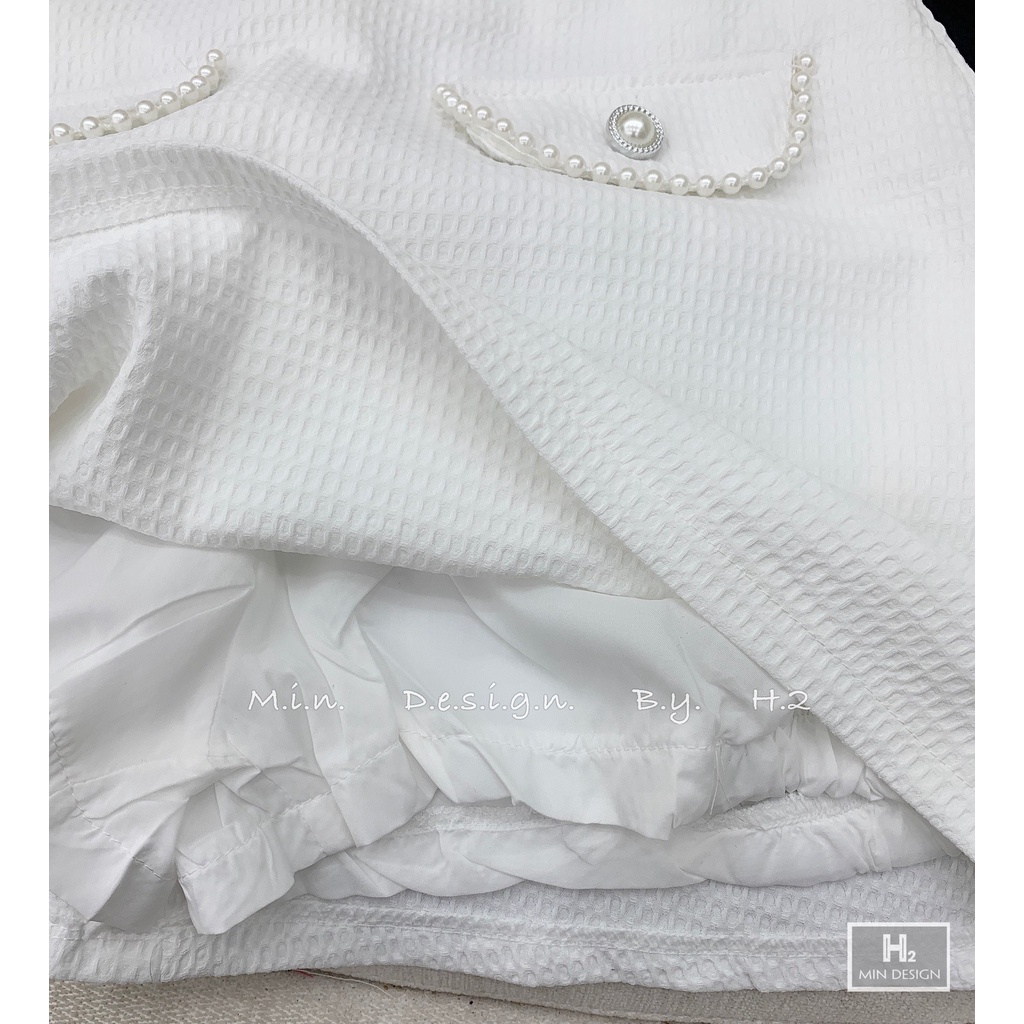 Sét bộ tay bồng viền ngọc chân váy chữ A tôn dáng