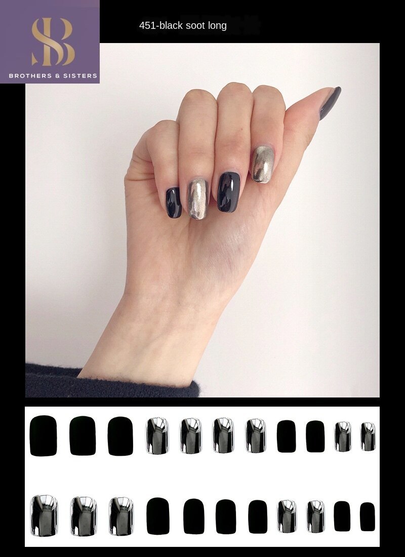 【shiny b&s】Mirror Fake Nails Nail Extension Tapered Square Nail Tips Full Cover Metallic Nail Art Glamour False Nails