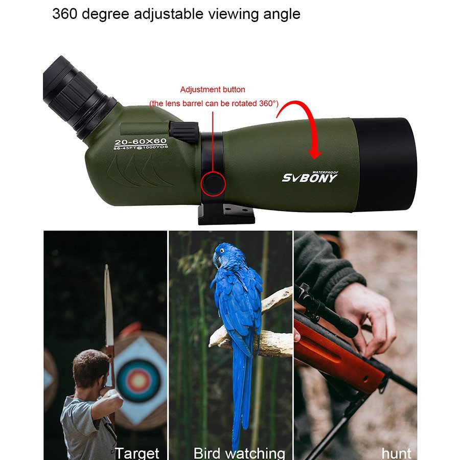 Svbony SV14  Spotting Scope 20-60x60/25-75x70 45-Degree Angled Zoom Telescope Water-resistant and Fogproof  FMC lens BAK4 Prism  monocular for sight seeing