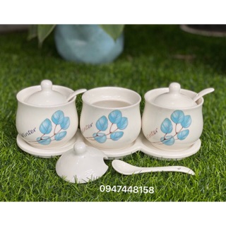 Bộ 3 hũ đựng gia vị bằng sứ cao cấp ( Tuỳ chọn mẫu )