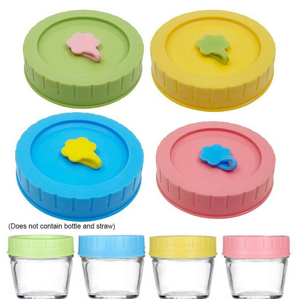 Bộ 1 / 4 Nắp Đậy Lọ Thủy Tinh Bằng Nhựa Họa Tiết Mason Dễ Thương