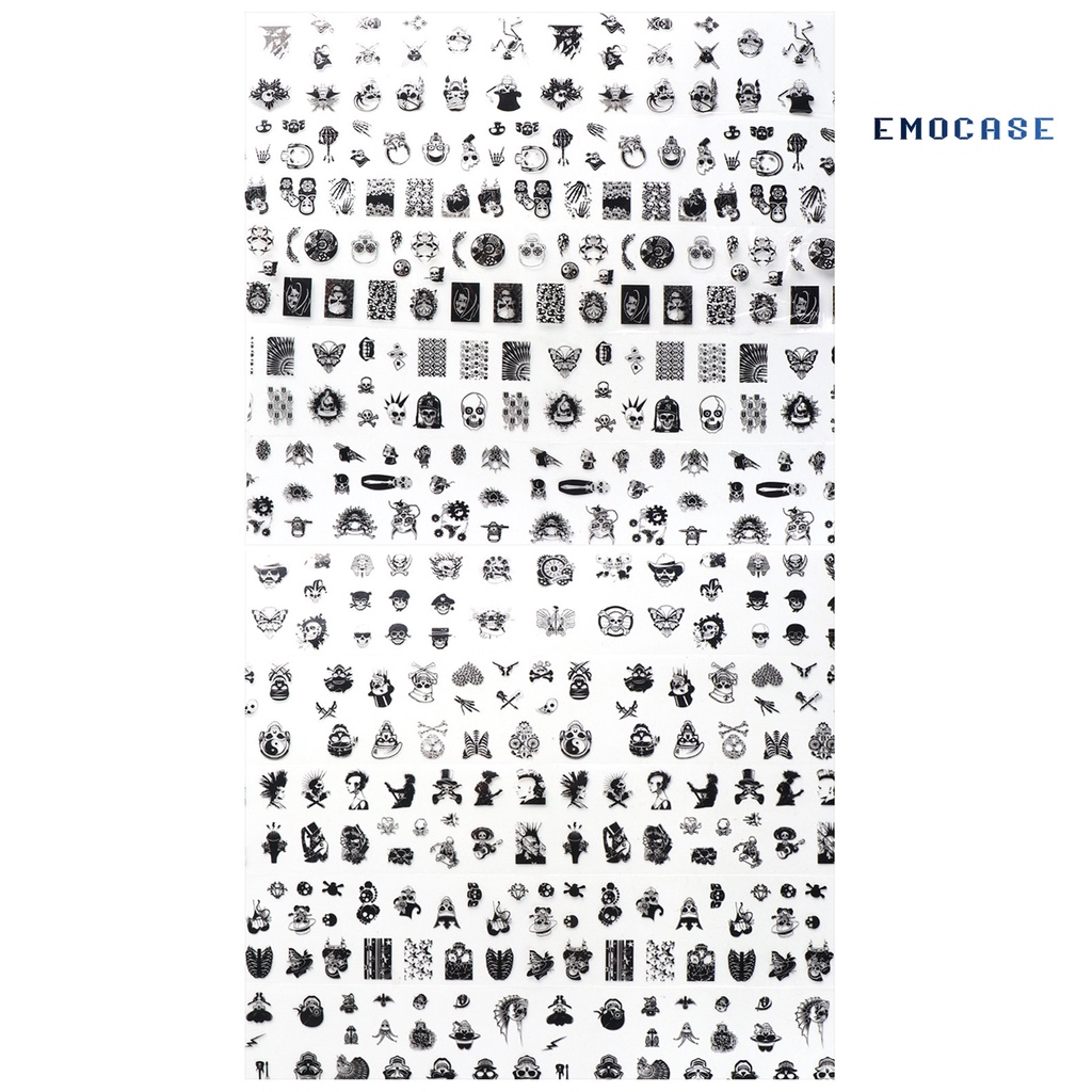 Set 10 Giấy Gói Móng Tay Siêu Mỏng Họa Tiết Đầu Lâu Kinh Dị Màu Đen