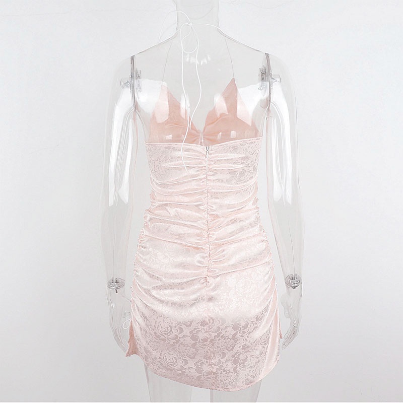 DUNEA DUNEAVI Đầm Mini Xếp Ly Dây Rút Họa Tiết Hoa Màu Hồng Gợi Cảm Cho Nữ