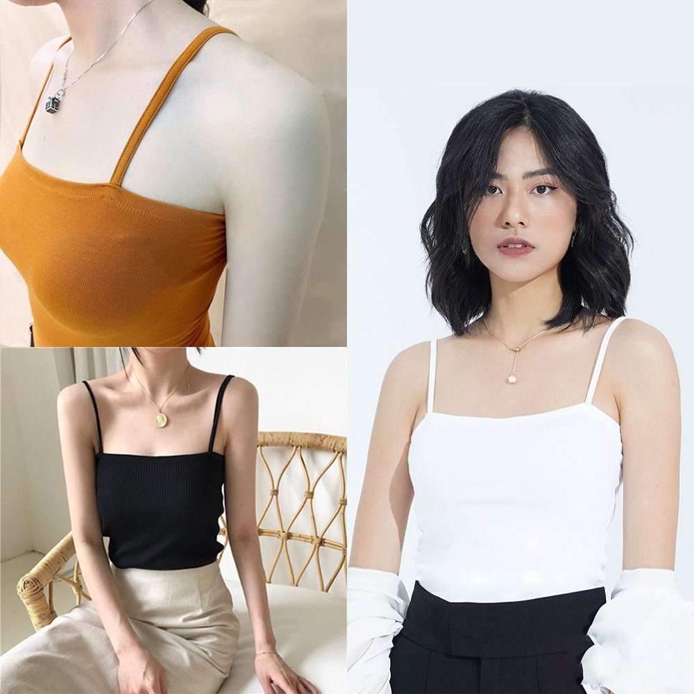 áo hai dây nữ dáng ôm, áo 2 dây nữ cotton zip dáng ôm co giãn không đệm ngực JOSEE’ | BigBuy360 - bigbuy360.vn