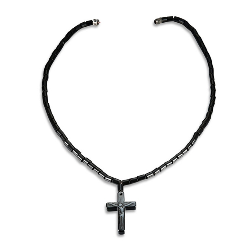 Vòng cổ đá Hematite từ tính hình chữ thập 10MK tốt cho sức khỏe
