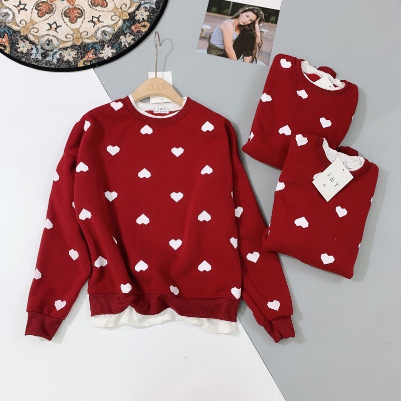 BÁN SỈ ÁO NỈ BÔNG ĐỎ TIM TRẮNG PHỐI BÈO GẤU NỮ | BigBuy360 - bigbuy360.vn