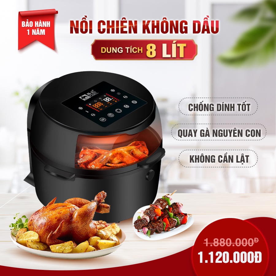 Nồi chiên không dầu cảm ứng điện tử 8 Lít Màn hình LCD thao tác dễ dàng, bảo hành 12 tháng
