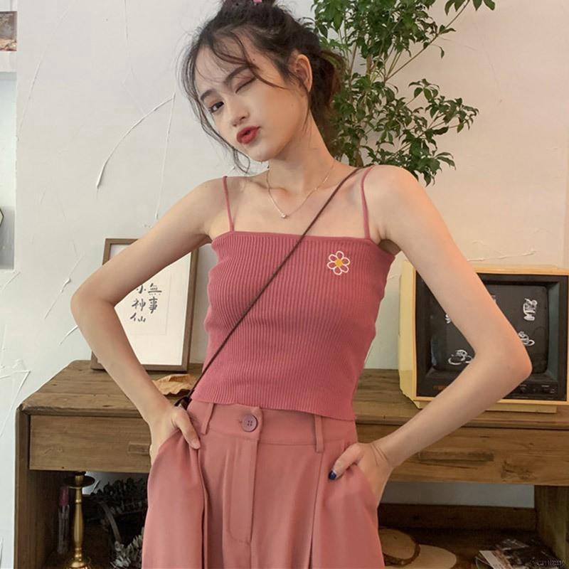 Áo dệt kim nữ không tay thêu hoa