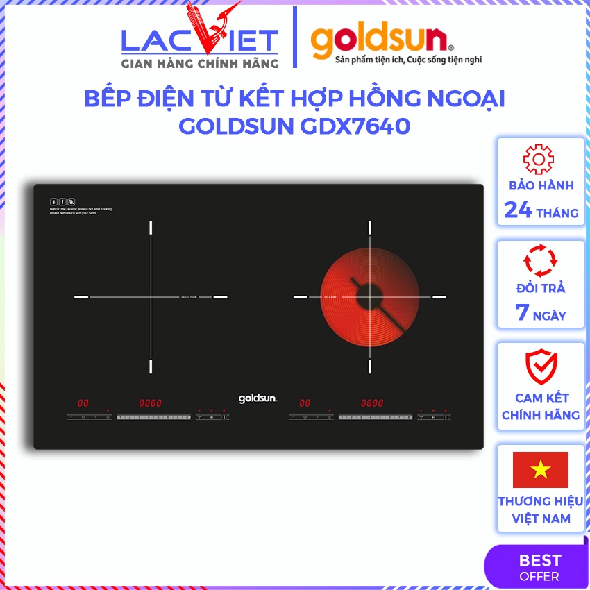 Bếp từ kết hợp hồng ngoại Goldsun GDX7640, sử dụng cho mọi loại nồi, tiết kiệm điện năng, cảm ứng linh hoạt, BH 24T