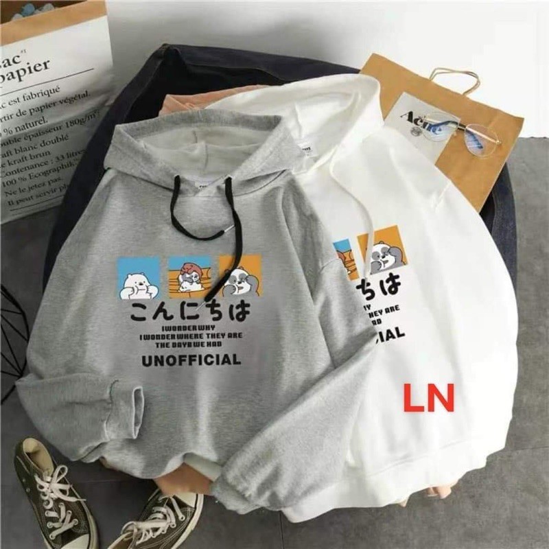 Áo hoodie ba co gấu và năm dòng chữ LN11