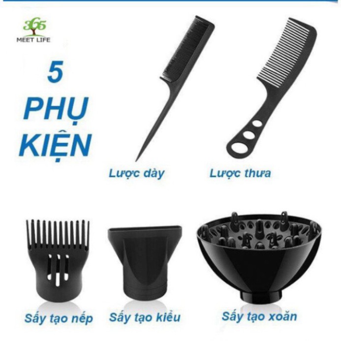 Máy sấy tóc tạo kiểu Deliya [FREESHIP] công suất 2200W kèm bộ phụ kiện 5 món chăm sóc tóc_vimar