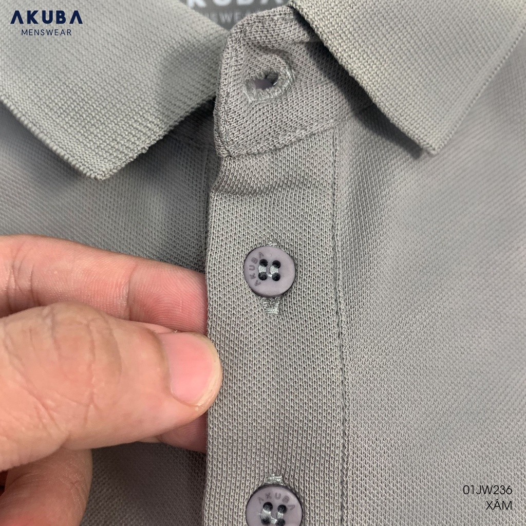 Áo thun polo nam họa tiết AKUBA form slimfit, chất liệu cotton, thiết kế ấn tượng, trẻ trung, dễ phối đồ 01JW236