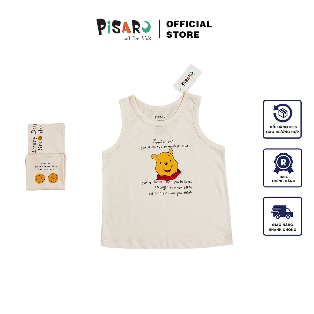 Áo ba lỗ trẻ em mùa hè Pisaro Kids 100% Cotton, áo thun ngắn tay bé trai bé gái cao cấp co dãn mềm mịn thấm hút mồ hôi