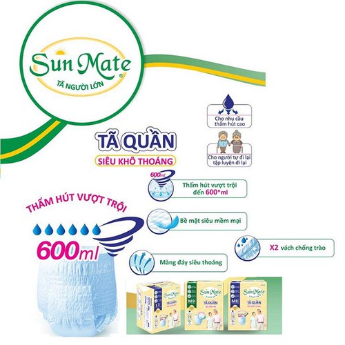 Combo 4 gói Tã quần người lớn Sunmate Siêu mềm mại size M9 - L8