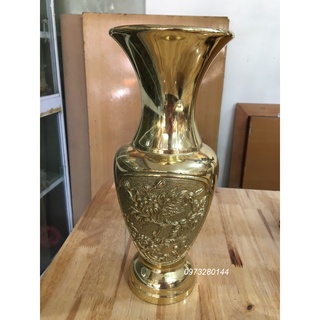 Lọ hoa Lục Bình Mai Đào bằng đồng nguyên chất cao 32 cm