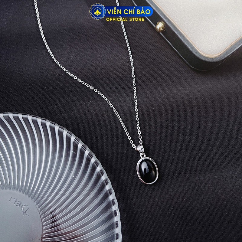 Dây chuyền bạc nữ Đá đen Oval chất liệu bạc S925 thời trang phụ kiện trang sức nữ thương hiệu Viễn Chí Bảo D000165