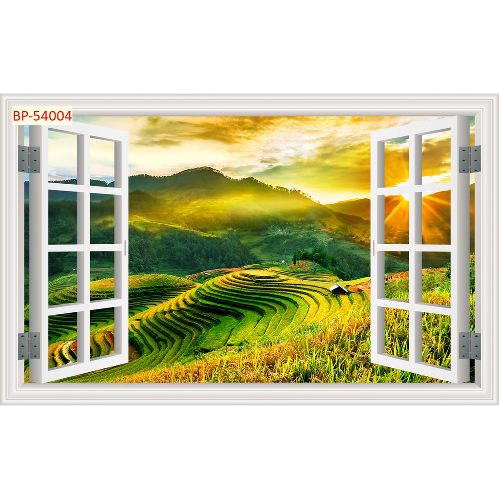 Tranh dán tường 3D khung cửa sổ mẫu mã đẹp mắt gần gũi với thiên nhiên, phù hợp nhiều không gian