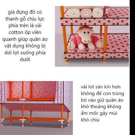 Tủ vải đựng quần áo khung gỗ 3 buồng 6 mới ngăn có lót khung gỗ bọc nhựa chống ẩm mốc cỡ lớn loại 1