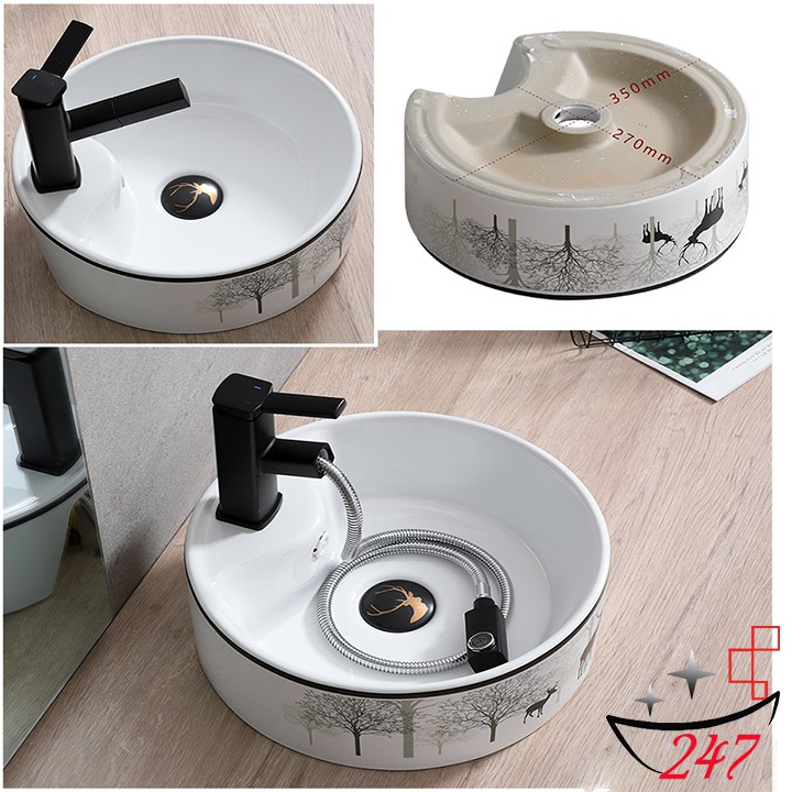 CHẬU LAVABO ĐẶT BÀN TRÒN- HỌA TIẾT CỰC ĐẸP