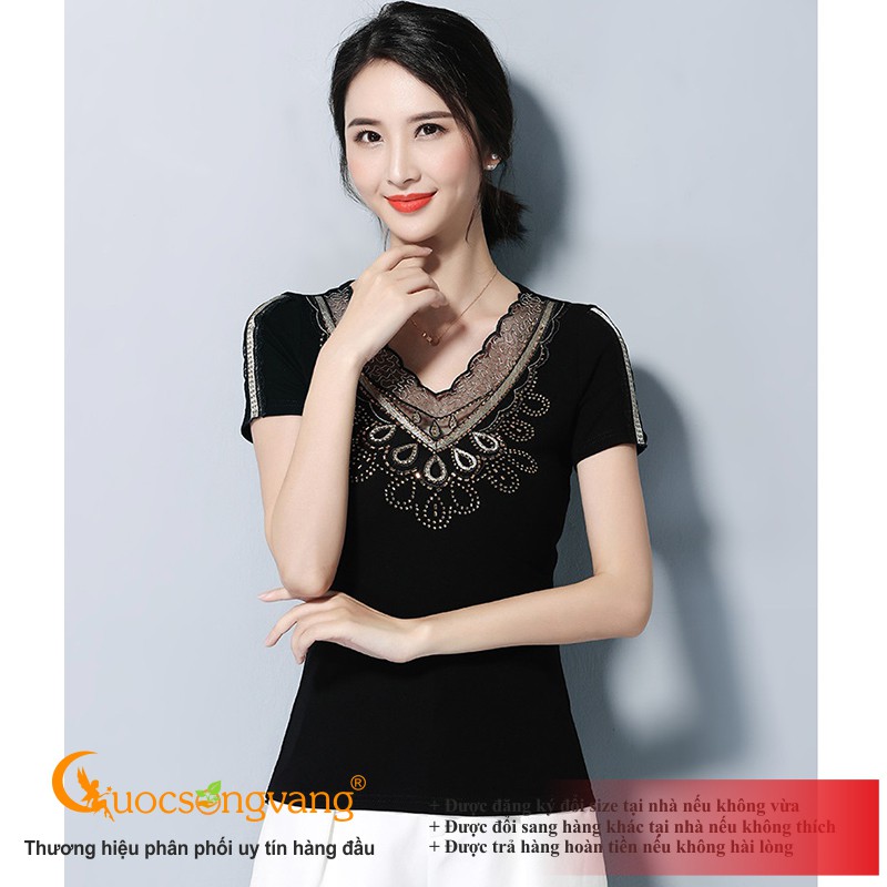 Áo kiểu nữ cổ tim áo nữ đính đá GLA262 Cuocsongvang