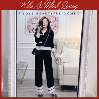 Sét Bộ len tăm nữ Cổ V Phối Bèo Trắng Style Hàn Quốc, Bộ Len Giữ Nhiệt Nữ Siêu Đẹp