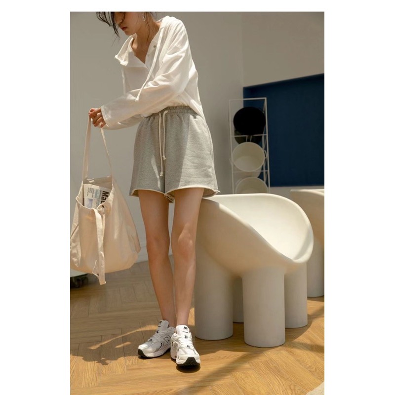 Quần short đùi da cá kèm dây rút/ Quần sooc form đũng dài chất da cá