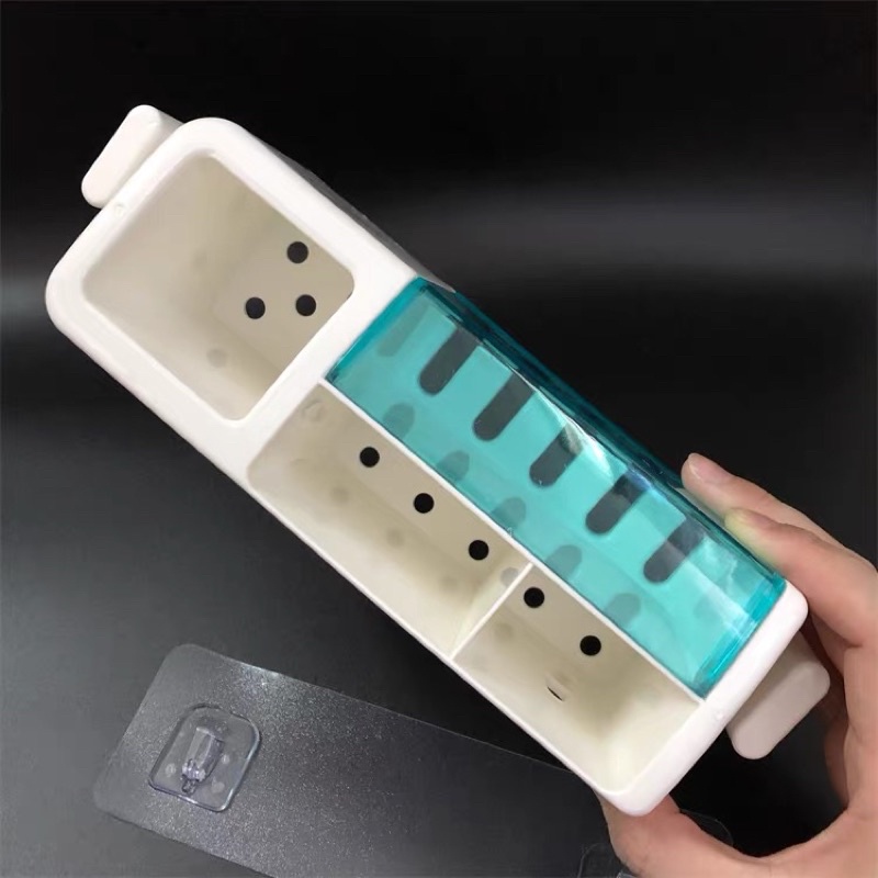 Giá treo bàn chải kem đánh răng và ly cốc tiện lợi mẫu mới HOME gắn tường không cần khoan đục tiết kiệm không gian