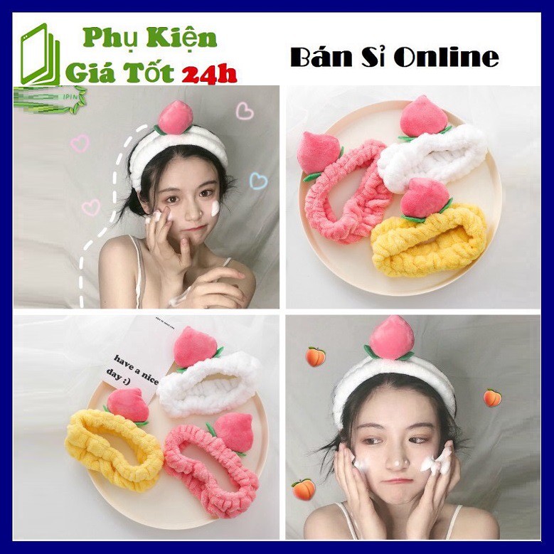 Băng đô rửa mặt, băng đô cài tóc skincare nữ quả đào 3D cute vài nhung dễ thương thời trang Hàn Quốc