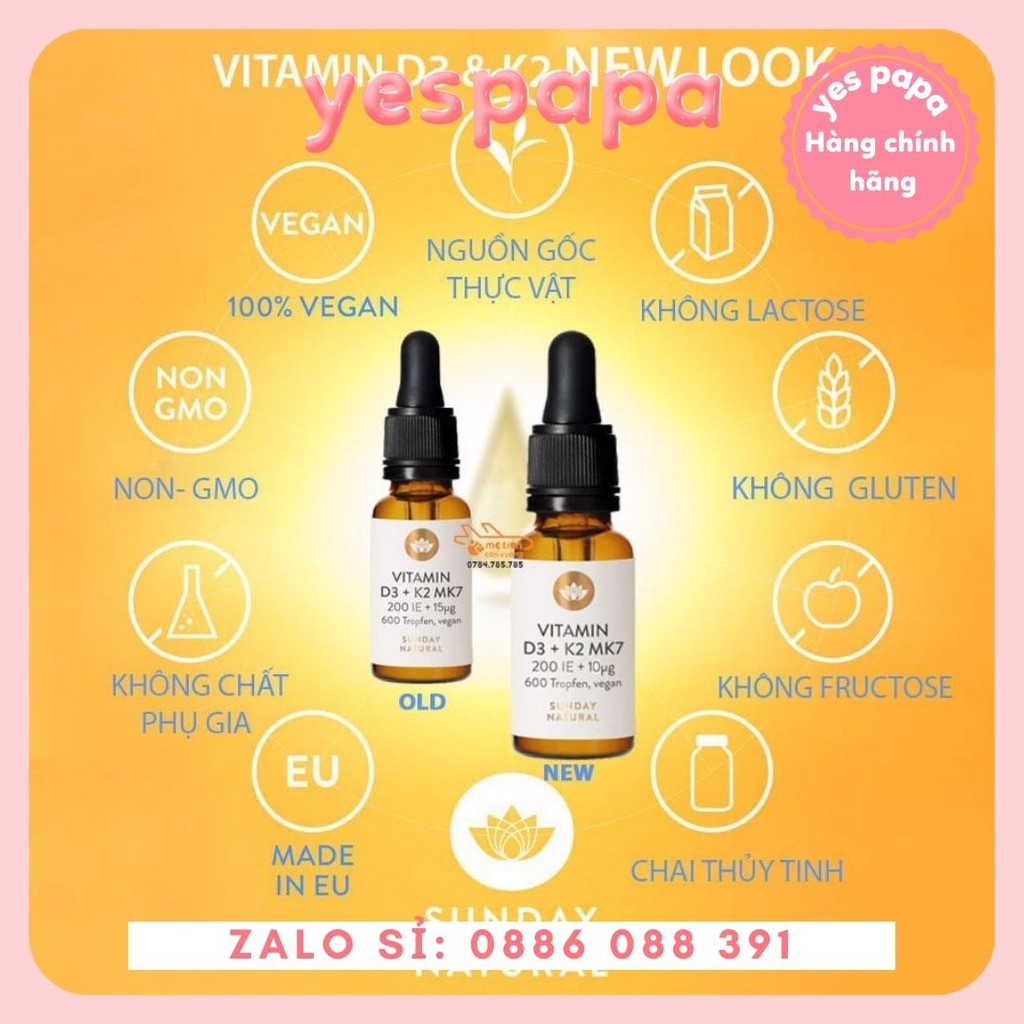 [HÀNG CHÍNH HÃNG] Vitamin Sunday Natural D3+ K2 MK7 Đức 16.8g