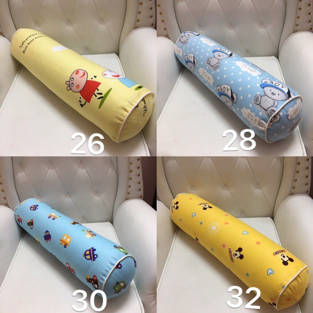 Gối ôm trẻ em Cotton 100%, vỏ gối ôm size 20cmx60cm, ruột gối bông gòn trắng