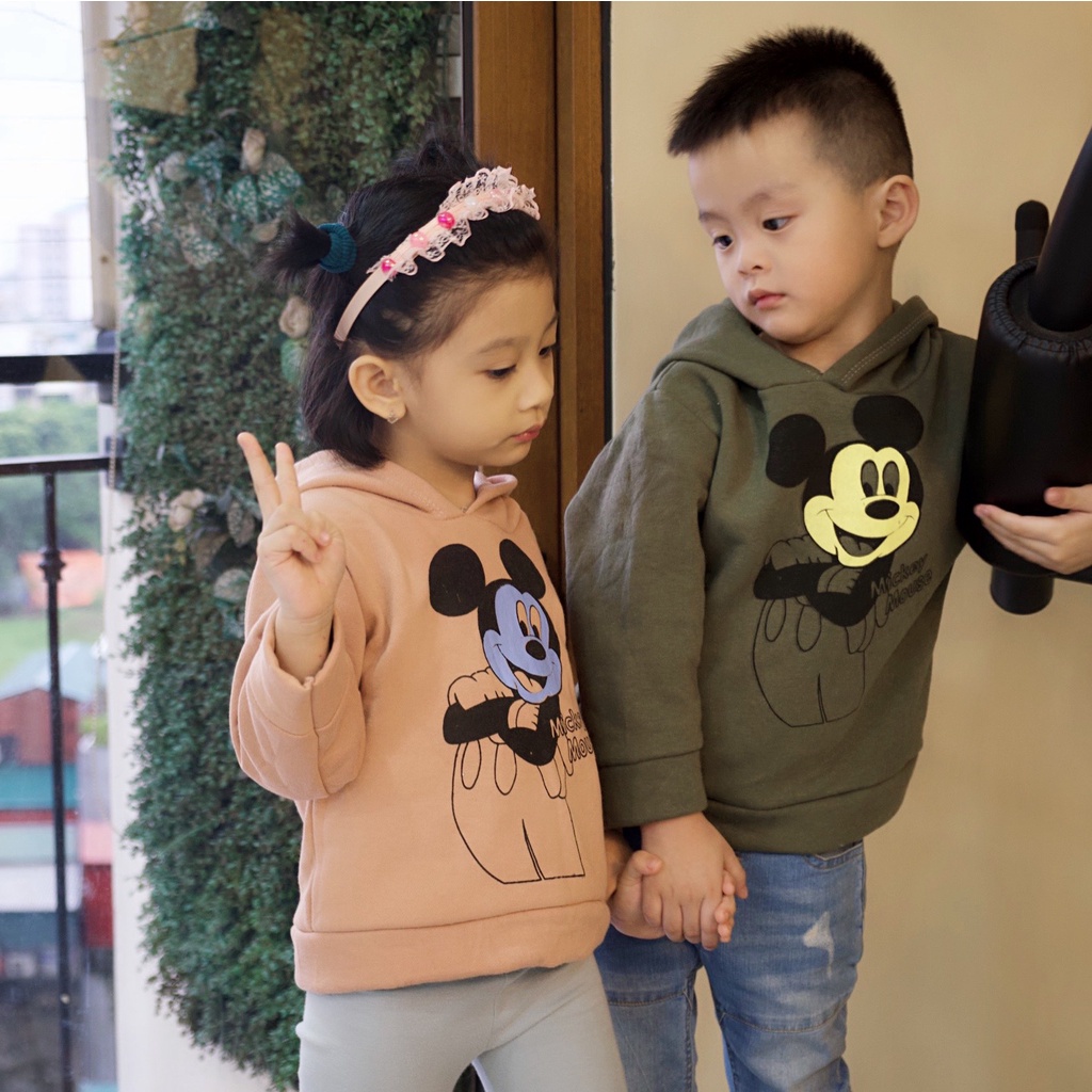 Áo hoodie cho bé, áo khoác nỉ cho bé trai, áo nỉ bé gái có mũ hình Mickey dễ thương