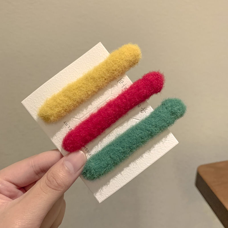 Set 3 kẹp tóc bọc vải phối lông ngắn thời trang cho nữ