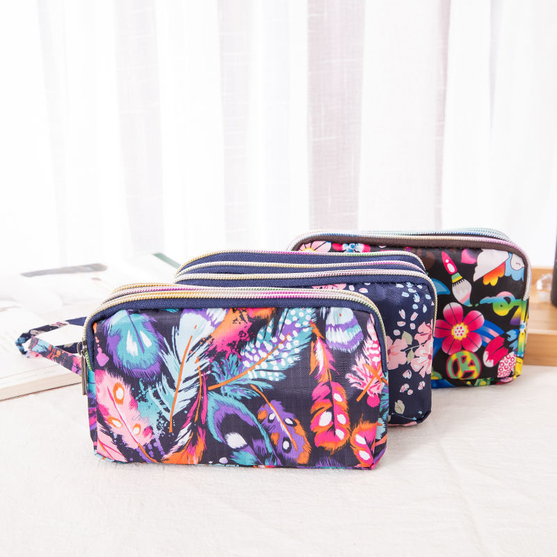 Large Fabric Printing Three Zippers Holding Coin Purse In Hand Holding In Hand Grocery Bag Wallet Broken Flower