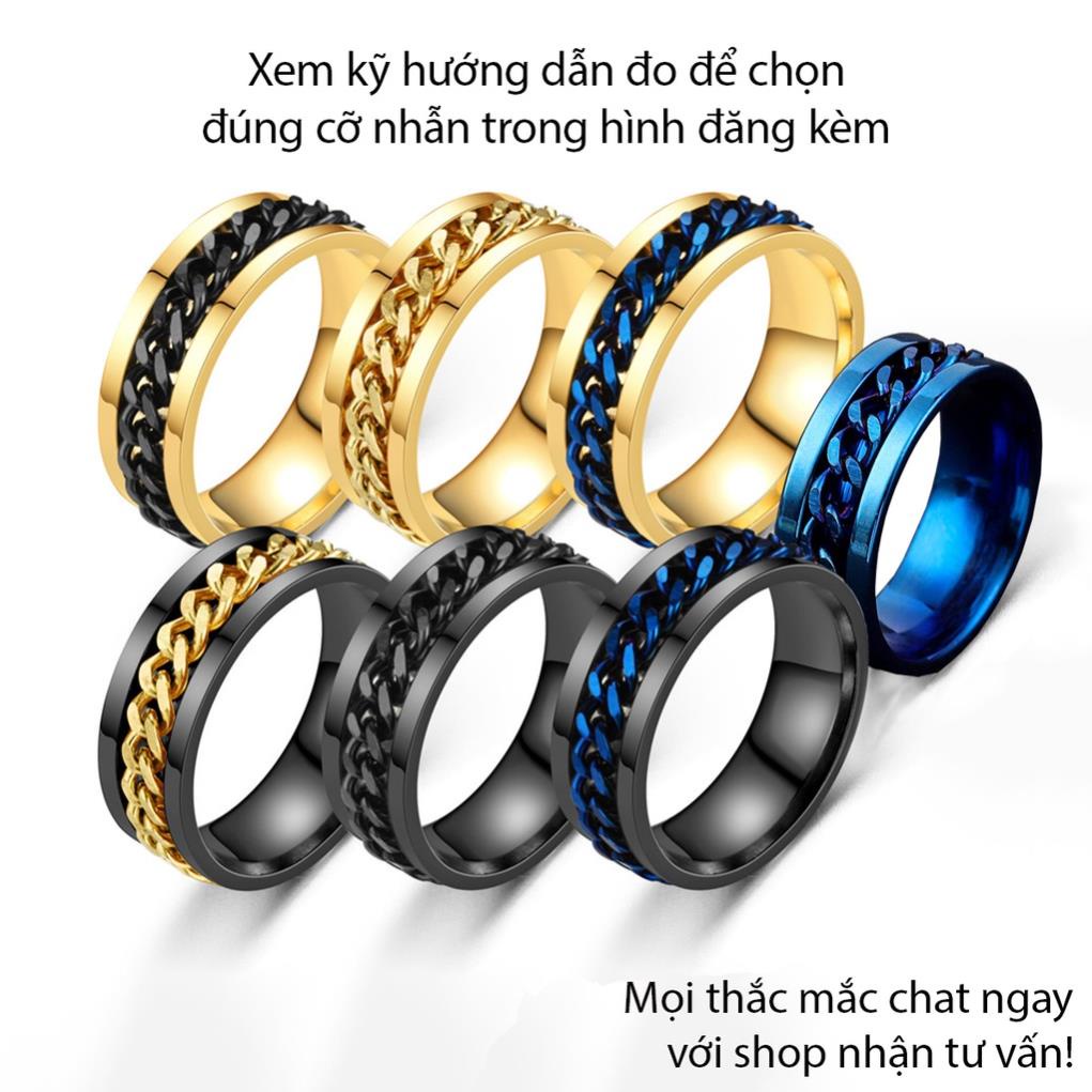 Nhẫn khui bia dây xích xoay unisex nam nữ titan mạ kim loại base vàng đen xanh
