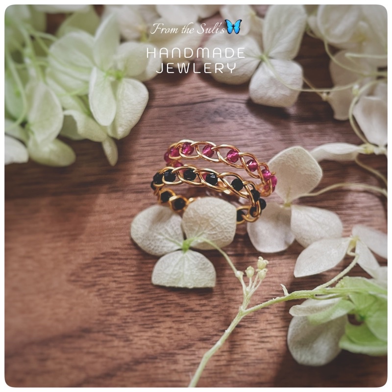 Nhẫn handmade tết hạt pha lê 2mm