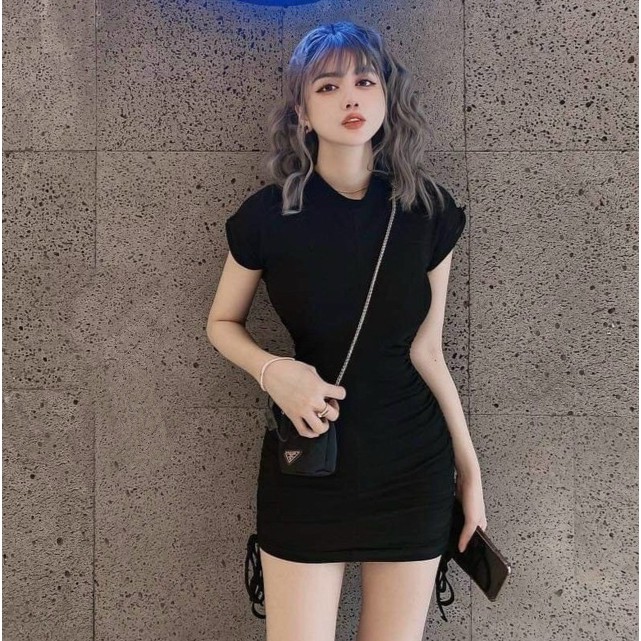 Đầm body cánh dơi rút dây hai bên 3 màu chất thun dày dặn co giãn tốt, váy cánh dơi nữ thun borip MIDORI247