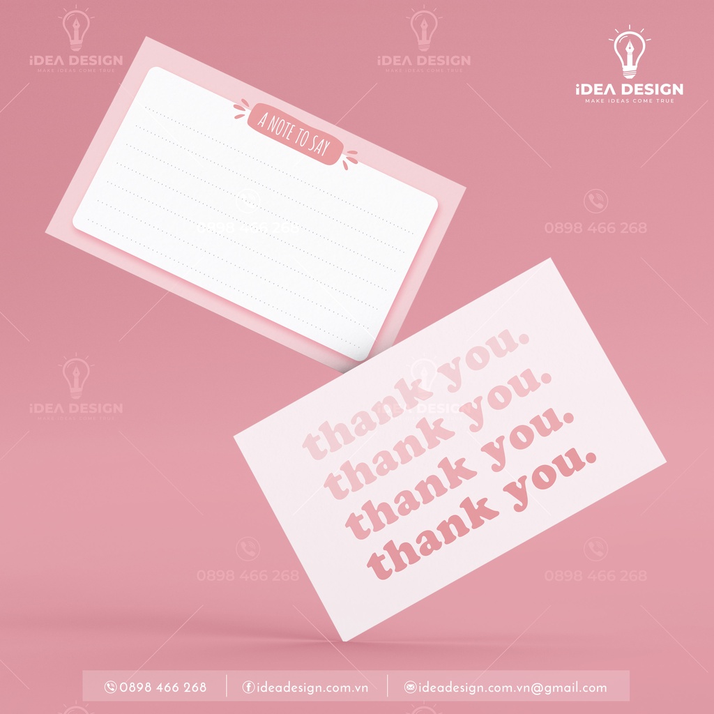 Thiệp cám ơn, thank you card khách tự điền nội dung - Giấy C300 - Cán màng mờ 2 mặt