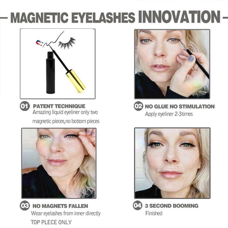 Bộ 3 Cặp Lông Mi Giả Từ Tính Kèm Bút Kẻ Mắt Và Nhíp Hishop Tiện Dụng