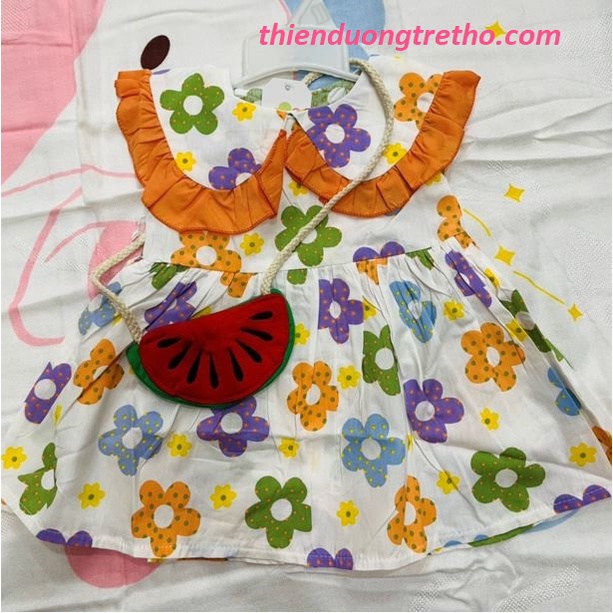 Váy In Hoa Cổ Bèo Phối Túi Xinh Cho Bé 8-18 kg