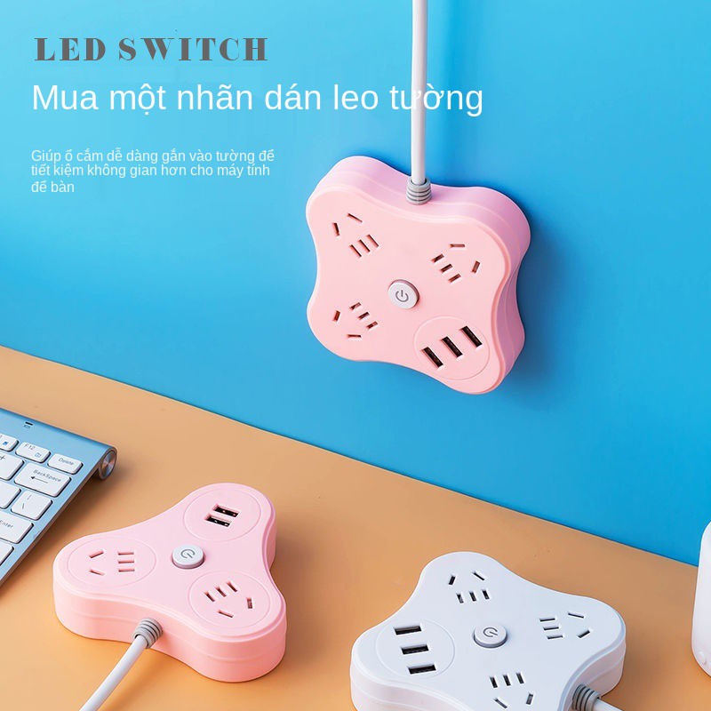 Ổ cắm đa năng chính hãng USB có cáp chuyển đổi nguồn cấp điện gia đình bảng xốp đấu dây ký túc xá