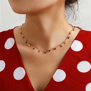 Boho Candy Color Ball Pendant Choker Necklace Clavicle Chain Elegant Women Party Jewelry