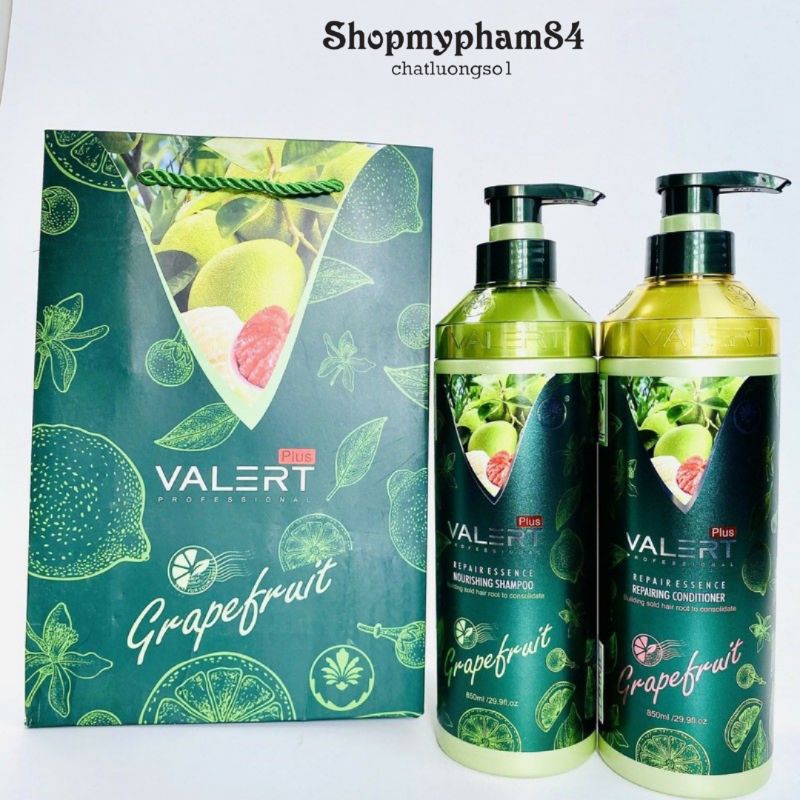 Cặp Dâu Gội Dầu Xả Bưởi Grapefruit VALERT PULS Chống Rụng Tóc Phục Hồi Tóc Hư Tổn 850ml Cam kết chính Hãng