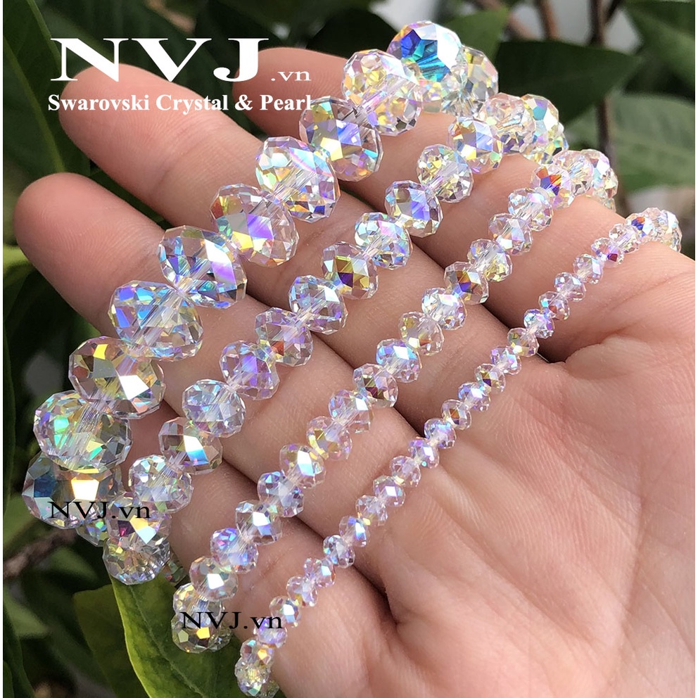 Vòng tay pha lê SWAROVSKI hạt bánh cam 4, 6, 8, 12ly tùy chọn  briolette 5040 001AB - trang sức NVJ, phaleAo