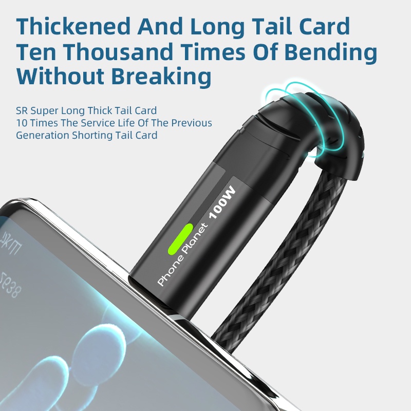 Dây Cáp Sạc Nhanh Phone Planet 100w usb c Sang type c Có Đèn led 2m Cho samsung xiaomi laptop