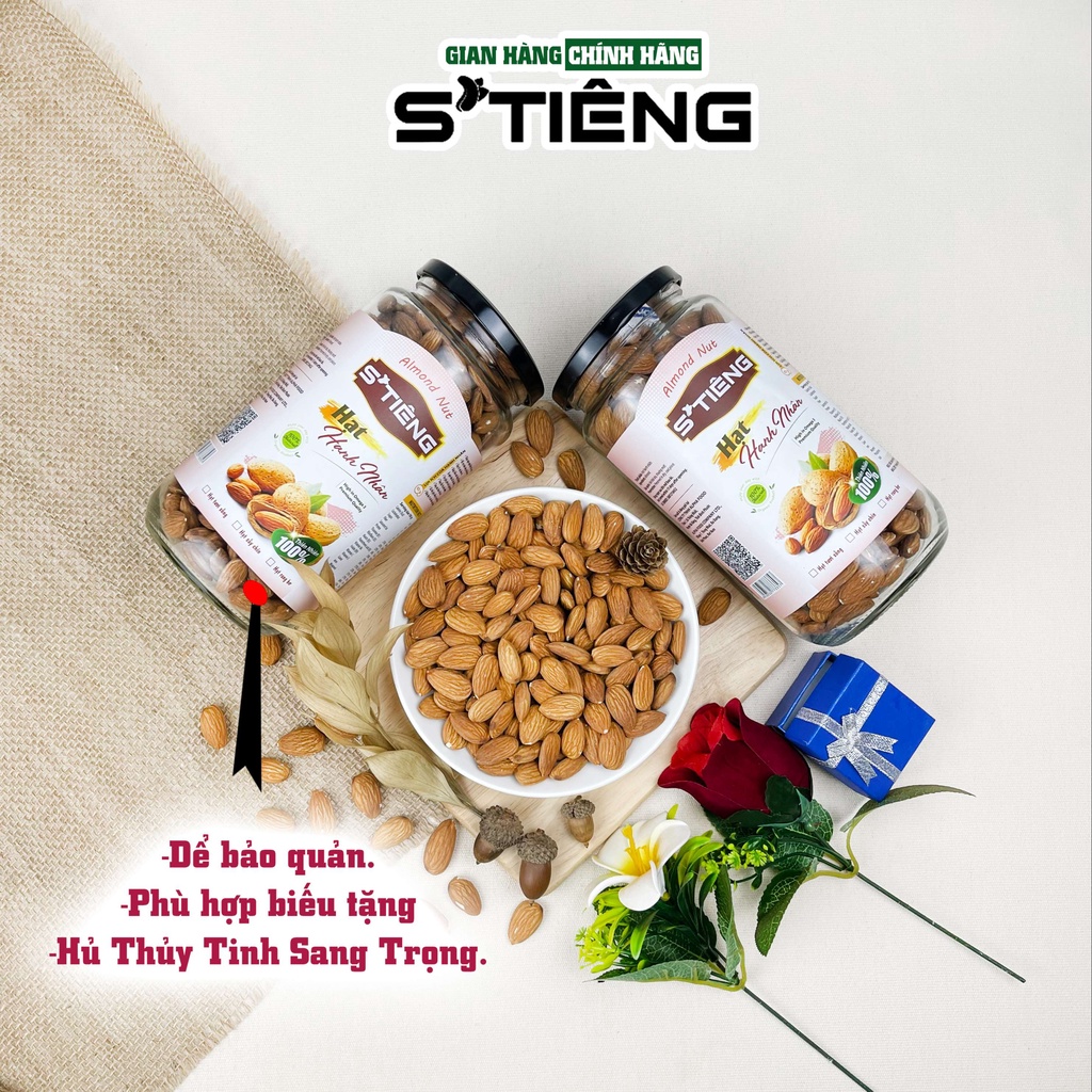 600Gr Hạt Hạnh Nhân Mỹ Sấy Chín Nguyên Vị STIENG Hủ Thủy Tinh
