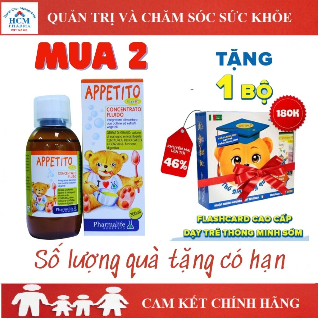 Siro ăn ngon tăng sức đề kháng chiều cao fitobimbi APPETITO BIMBI 200ml nhập khẩu Italia DLP01