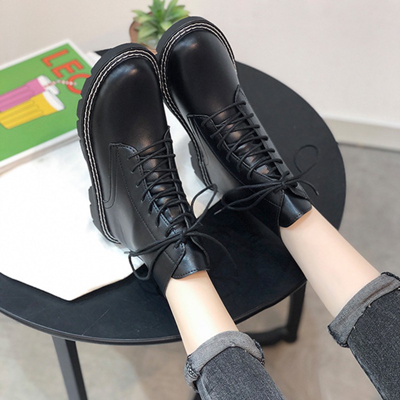 Bốt nữ cổ cao hàng Quảng Châu cao cấp, Boots da nam nữ đẹp đế cao 4.5cm tôn dáng da bền