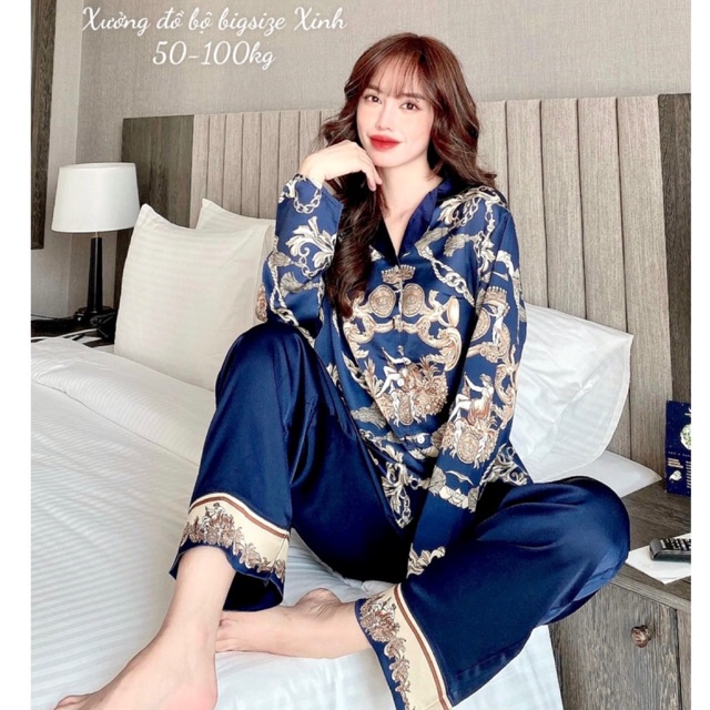 Đồ bộ Bigsize tay dài thiết kế kiểu hoàng gia sang chảnh  đồ mặc nhà cao cấp cho nữ 50-100kg | BigBuy360 - bigbuy360.vn