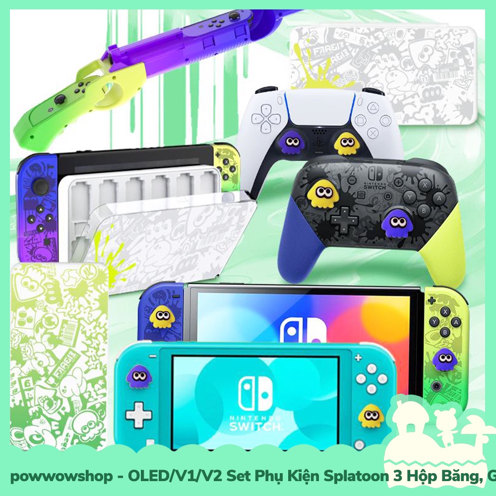 Oled/V1/V2 Set Phụ Kiện Hộp Băng, Giá Đỡ, Case Dock, Handgrip, Straps Cho Nintendo Switch Splatoon 3